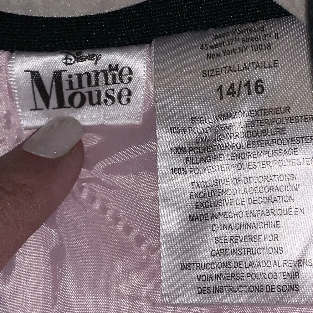 Disney Minnie Mouse Youth 14-16 Pink Satin Bomber Jacket Zip‎ Up Quilted Inside